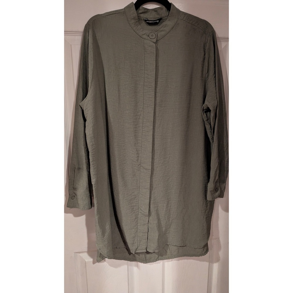 LC Waikiki Tunic Shirt 46 Olive Green Collar Long Sleeve Textured Top